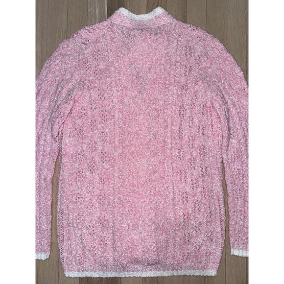 Chanel 24P Pink White Knit Boucle CC Logo Button Long Sleeve Cardigan Sweater 36 - Picture 14 of 16